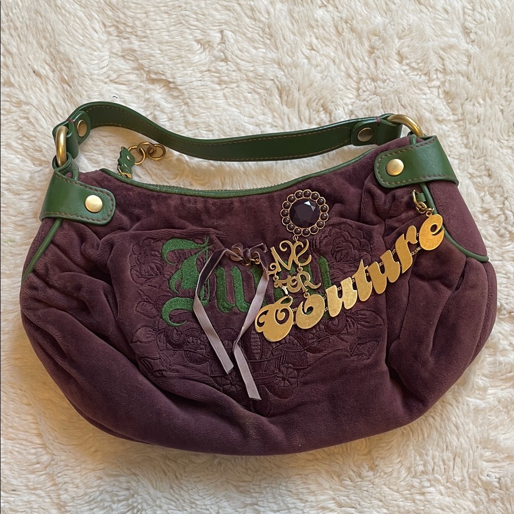 Vintage Y2K Juicy Couture Purple Velour Hobo with Green Leather Trim
